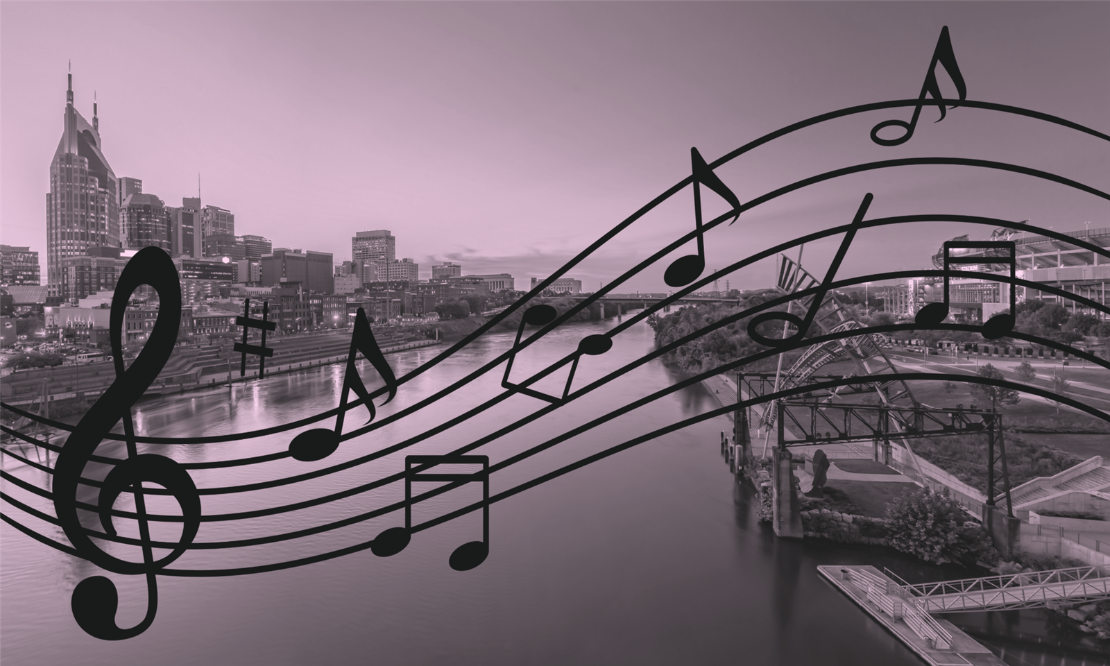 Nashville background with music staff